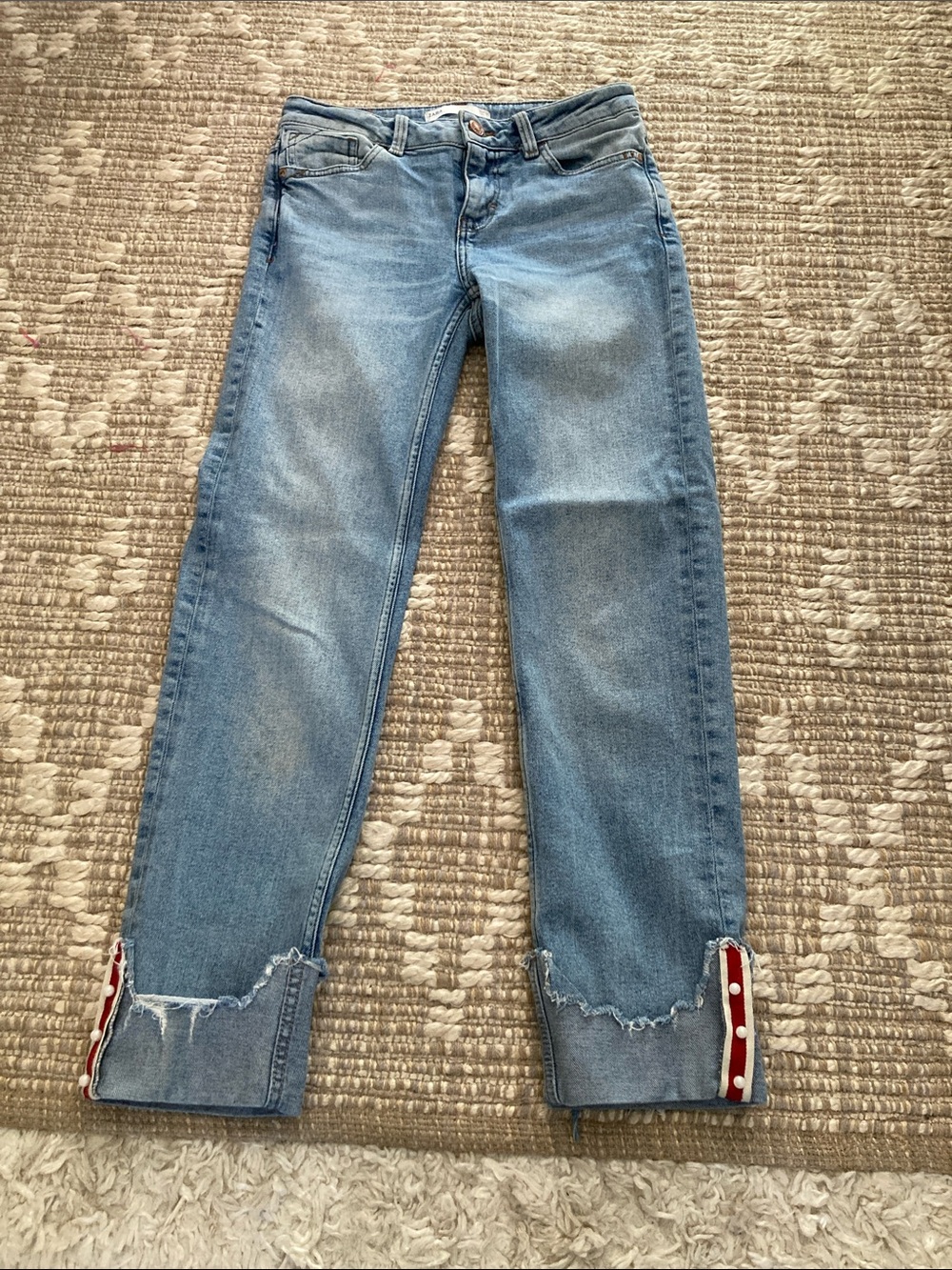 Zara Light Blue Straight-Leg Jeans with Cuff Trim
